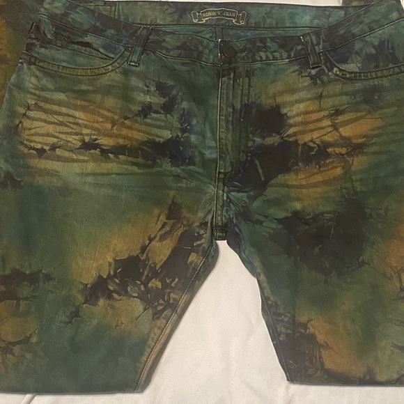 AUTHENTIC ROBINS JEANS Blue Tie Dye Acid Wash Gem Flap Jeans Size 42 LIKE NEW!! - Picture 8 of 9